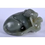 A CHINESE GREEN JADE CARVED FIGURE OF A BEAST 20th Century. 8 cm x 5 cm.