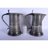 A LARGE PAIR OF MID 18TH CENTURY SCOTTISH PEWTER TAPPIT HENS Mr I B Kirk of Bonhill C1751. 34 cm x 2