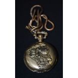 A NOVELTY LOCOMOTIVE POCKET WATCH on chain. 4.5 cm wide.