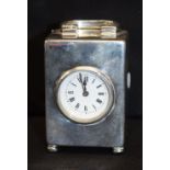 AN EDWARDIAN SILVER CARRIAGE CLOCK. London 1901. 354 grams overall. 8 cm x 5.5 cm.