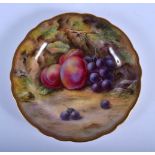 Royal Worcester plate painted with plums and grapes by T. Lockyer, signed, date mark 1922. 23cm dia