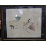 CHINESE SCHOOL (C20TH) WATERCOLOUR OF A FIGURE DANCING WITHIN AN INTERIOR. Internal 36 x 29.5cm.