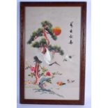 A JAPANESE TAISHO PERIOD SILKWORK BIRD PANEL. Image 55 cm x 40 cm.