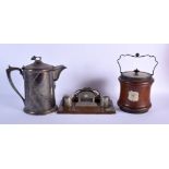 A LARGE AESTHETIC MOVEMENT SILVER PLATED JUG etc. Largest 24 cm x 18 cm. (3)
