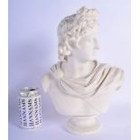 A 19TH CENTURY ENGLISH ART UNION PARIAN WARE PORCELAIN BUST OF A MALE modelled upon a pedestal base.