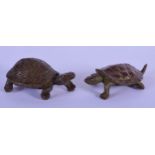 TWO JAPANESE BRONZE TURTLES. 4 cm x 2.5 cm. (2)