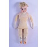 A VINTAGE GERMAN BISQUE HEADED PORCELAIN DOLL. 50 cm long.