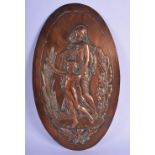 A LARGE ANTIQUE COPPER OVAL RELIGIOUS PLAQUE After Thomas Humphrey Paget. 35 cm x 17 cm.