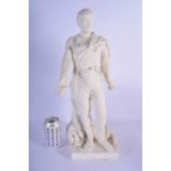 A LARGE 19TH CENTURY FRENCH PARIAN WARE FIGURE OF A STANDING FEMALE modelled holding a book. 41 cm h