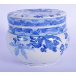 A 19TH CENTURY JAPANESE BLUE AND WHITE PORCELAIN JAR AND COVER painted with flowers. 11 cm wide.