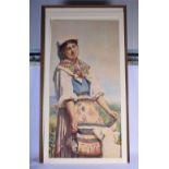 European School (19th Century) Watercolour, Gypsy girl and the lamb. Image 107 cm x 57 cm.