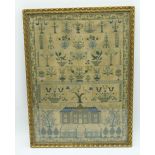 A framed Victorian sampler dated 1850 . 45 x 33 cm.