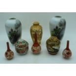 A collection of Japanese ceramics, Satsuma, Kutani and Imari Vases 22cm (10).