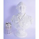 A 19TH CENTURY FRENCH SEVRES WHITE GLAZED PORCELAIN BUST OF LOUIS XVI modelled wearing medals. 34 cm