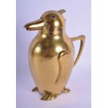 A 1950S EUROPEAN GILT BRASS PENGUIN COCKTAIL SHAKER. 18 cm high.