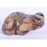 19TH CENTURY RUSSET JADE CARVING OF A FROG. 152g. 7cm x 5cm