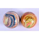 TWO HANDMADE CERAMIC MARBLES BY LAURA BERETTI. 3cm Diameter. (2)