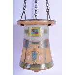 A CHARMING ART DECO EUROPEAN GLASS HANGING LANTERN enamelled with Chinese figures. Glass 20 cm x 12