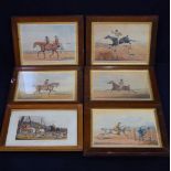 A set of framed lithographic horse riding related prints 29 x 37cm (6).