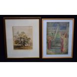 A framed watercolour of a Thorsby park with another watercolour of Grecian females 29 x 23cm