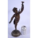 A 19TH CENTURY CONTINENTAL SPELTER FIGURE OF A PUTTI modelled holding aloft a sconce, together with