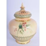 Royal Worcester blush ivory pot pourri and two covers painted with thistles in the manner of Edward