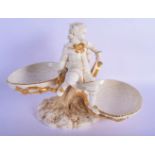 A RARE 19TH CENTURY ROYAL WORCESTER DOUBLE FIGURAL DISH with unusual white and gilt colourway. 24 cm