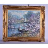 British School (20th Century) Oil on canvas, Parnell, Lady upon a boat. Image 60 cm x 45 cm.