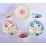 A SET OF PARAGON PORCELAIN FLOWERS CABINET CUPS AND SAUCERS. 12.5 cm wide. (6)
