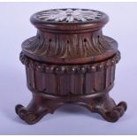AN UNUSUAL EARLY 20TH CENTURY CONTINENTAL SILVER MOUNTED TREEN BOX AND COVER decorated with a sunbur