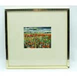 A small framed watercolour of Poppies in a field 11 x 15cm.