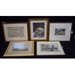 A collection of framed lithographic prints . 32 x 25(5)