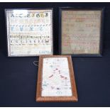 A framed 1879 sampler together with two other Victorian samplers one dated 1833. 40 x 21cm (3)