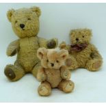 A vintage Chad valley teddy with noise box together with two other bears. 29cm (3)