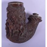 A FINE 19TH CENTURY BAVARIAN BLACK FOREST CARVED WOOD PIPE wonderfully carved with figures, landscap