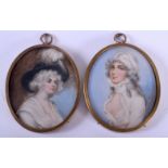 PAIR OF OVAL GILT FRAMED MINIATURES. 8cm x 6.5cm (2)