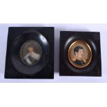 TWO ANTIQUE PAINTED IVORY PORTRAIT MINIATURES. Largest image 7 cm x 5 cm. (2)