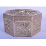 A RARE LATE 19TH CENTURY CHINESE EXPORT TIBETAN WHITE METAL BOX AND COVER decorated with birds and c