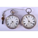 TWO ANTIQUE SILVER POCKET WATCHES. 220 grams overall. (2)