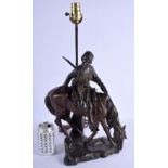 A LARGE ANTIQUE COLD PAINTED SPELTER LAMP OF AN ARABIC MALE. Figure 37 cm x 26 cm.