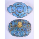TWO CHINESE BUTTERFLY WING ORNAMENTS. 9cm x 6.5cm (2)