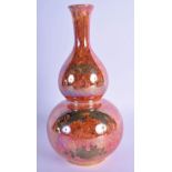 AN ART DECO WILTON WARE ORANGE LUSTRE DRAGON DOUBLE GOURD VASE decorated in silver lustre with drago