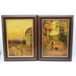 A pair of framed oil on boards depicting country scenes 35 x 24cm (2).