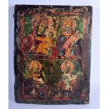 A VINTAGE RUSSIAN PAINTED AND LACQUERED ICON. 27 cm x 22 cm.