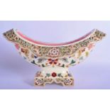 A LATE 19TH CENTURY HUNGARIAN POTTERY LUSTRE RETICULATED BOAT SHAPED VASE Zsolnay Pecs or Fischer. 2