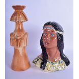 A RARE ART DECO EUROPEAN PORCELAIN FIGURE OF A NATIVE AMERICAN FEMALE BUST together with an unusual