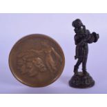 AN EARLY 20TH CENTURY INDIAN BRONZE BUDDHISTIC DEITY together with an art deco bronze medallion. Lar