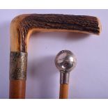 AN ANTIQUE SILVER MOUNTED MILITARY LINCOLNSHIRE REGIMENT SWAGGER STICK together an antler horn handl