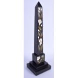 AN EARLY 19TH CENTURY DERBYSHIRE MARBLE OBELISK decorated with flowers. 28 cm high.