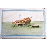 Chinese School (19th Century) 7 pith papers, figures and boats. 30 cm x 20 cm. (7)